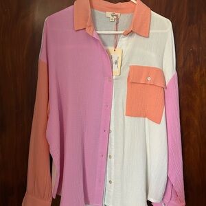 Darling State of Mind Pink and Orange Colorblock Top